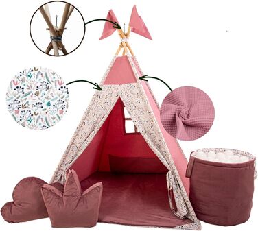 Дитячий намет-тіпі з килимком, подушкою та м'ячами - ігровий намет для дитячої кімнати (полуниця)