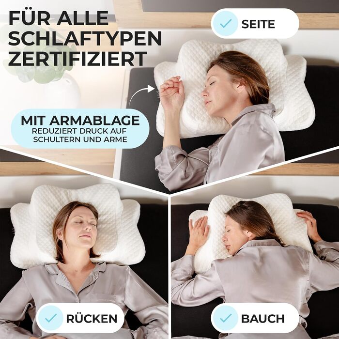 Ортопедична подушка OrthoKomfort® Memory Foam для сну на боці та спині | З піною Memory Foam | Сертифікована Oeko-TEX | Знімний чохол | Для здорового сну без болю | Біла подушка