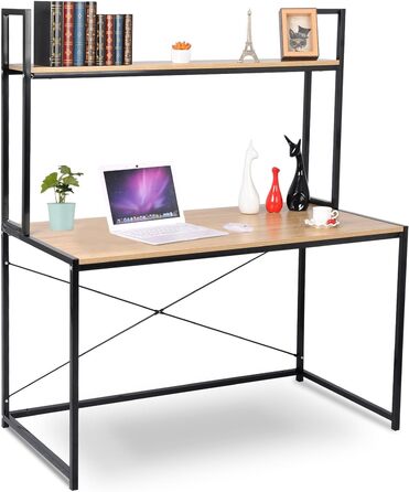 Письмовий стіл Комп'ютерний стіл Офісні меблі Стіл для ПК Офісний стіл Робочий стіл з дерева та сталі, приблизно 120x60x140 см натуральний, 02hei