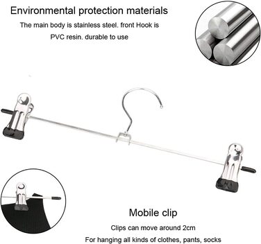 Вішалка для штанів WEIDMAX, міцна хромована вішалка для штанів з регульованими затискачами, металева вішалка для штанів, компактна вішалка для штанів, шкарпетки, спідниці, 29 см (11 футів), 10 шт. (20 шт.)