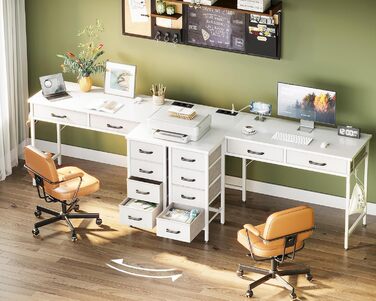 Комп'ютерний стіл Coleshome L-подібний з 6 шухлядами, білий, 126x80 см