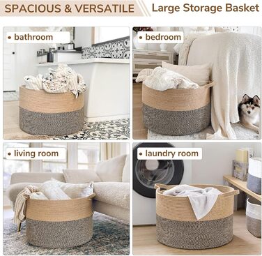 Кошик для зберігання TIMEYARD, кошик для іграшок у дитячу кімнату, великий кошик для білизни, 55x35 см, чорний & джутовий