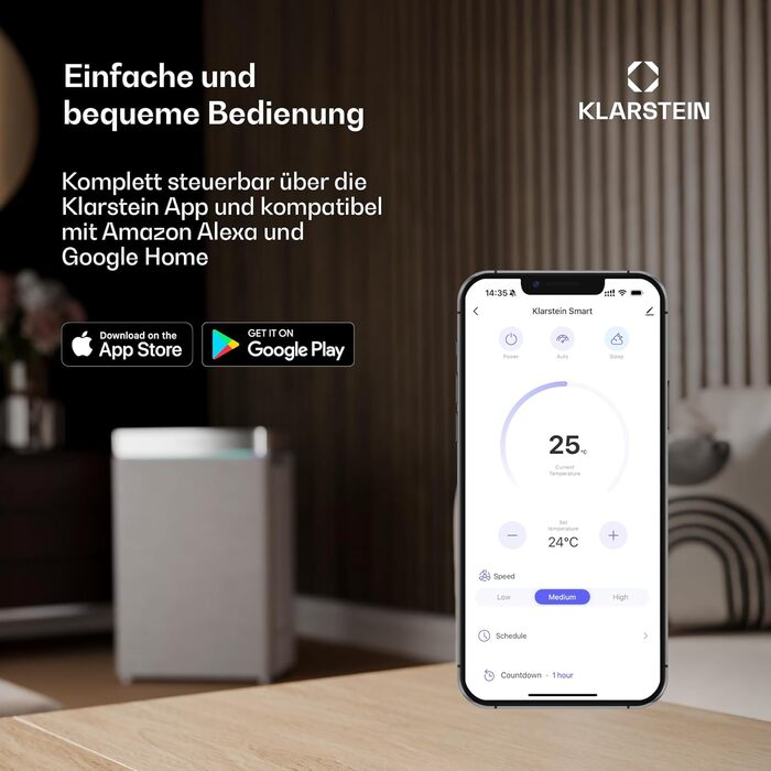Електричний осушувач Klarstein DryFy Connect 60L з Wi-Fi, 60 л/24 год, таймер, для приміщень 45-65 м², портативний, антрацит