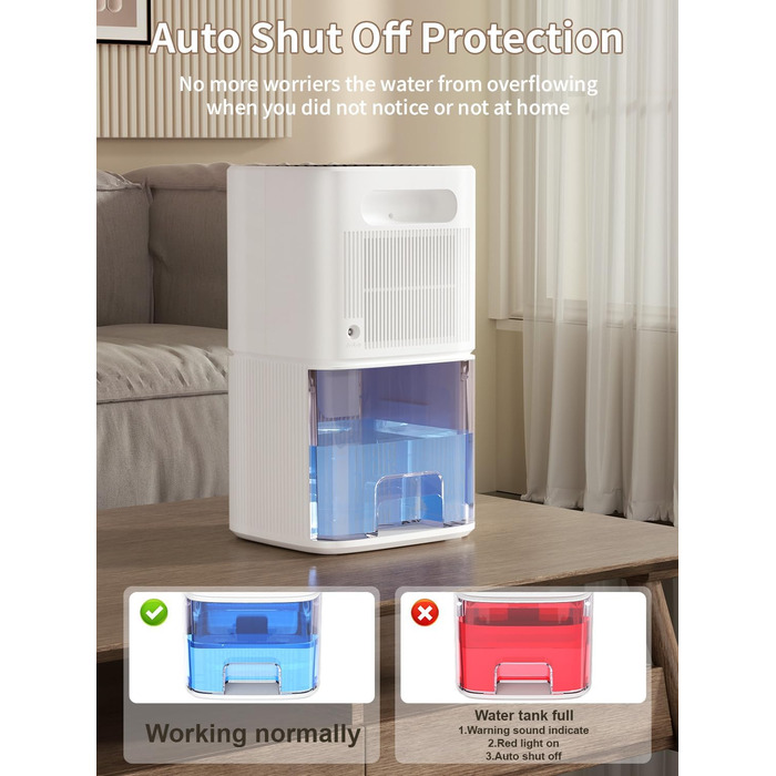 Електричний осушувач повітря 1800 мл з автоматичною відтайкою, LED-дисплеєм, таймером та LCD-екраном, 610 мл/день, для ванної кімнати та спальні