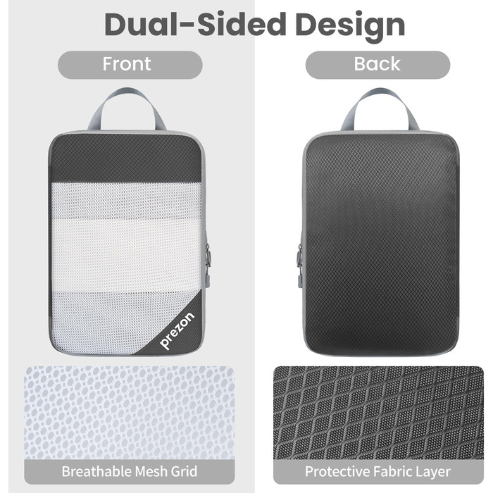 Набір компресійних органайзерів для одягу в подорож, 6 шт, прозорі пакувальні кубики для економії місця в багажі, сірі