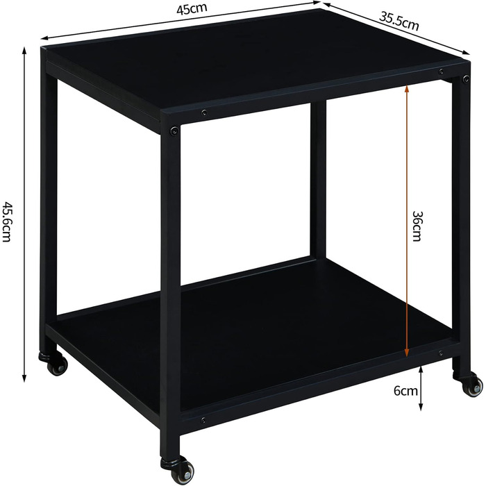 Двоярусний стіл для принтера Padma House з універсальними роликами 45 x 35 см, чорний. Модель SZCJ-20401-BK