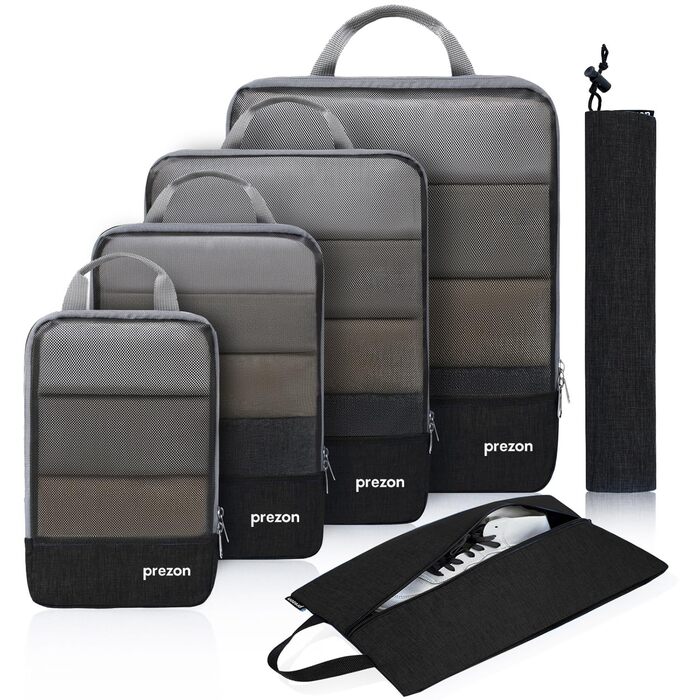 Набір компресійних органайзерів для одягу в подорож, стислий пакувальник для валізи та рюкзака, 6 шт, чорний