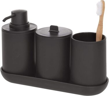 Набір аксесуарів для ванної кімнати iDesign Badezimmer Set, чорний: мильниця, тримач для зубних щіток, диспенсер для ватних дисків, піднос.