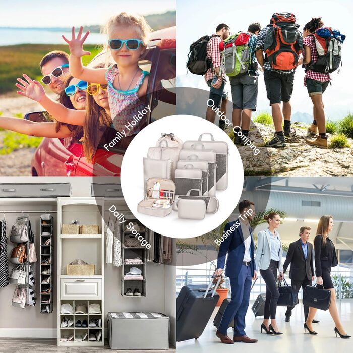 Набір органайзерів для валізи та рюкзака 10 предметів, компресійні сумки для одягу та речей у подорож, чорний