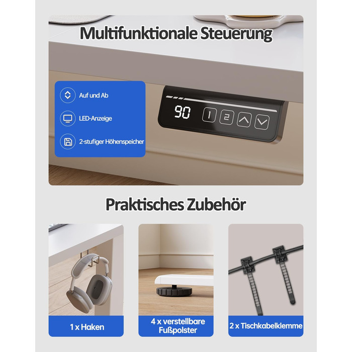 Електричний регульований стіл Devoko 120x60 см: офісний, для роботи, з пам'яттю, стоячи/сидячи