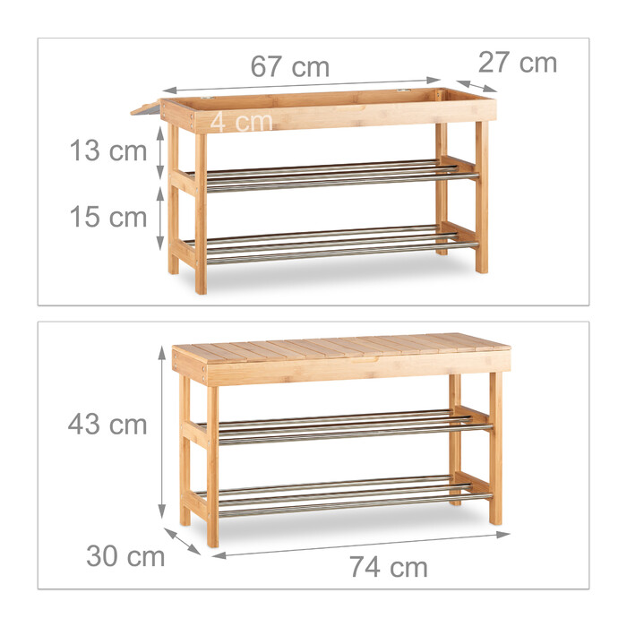 Бамбукова полиця для взуття Relaxdays з сидінням