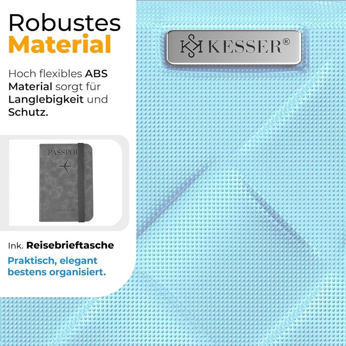 Чемодан KESSER® 84L з ABS-пластику з кодовим замком, вагами та аксесуарами для подорожей | Валіза на колесах для бізнесу та відпочинку, блакитний, 66 см