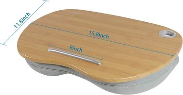 Підставка для ноутбука VLOXO бамбукова, портативна, для ліжка та дивану, з м'якою підкладкою, ергономічне коліно, з отвором для кабелю та протиковзкими смугами, для ноутбуків/планшетів/MacBook до 14 дюймів (срібна)