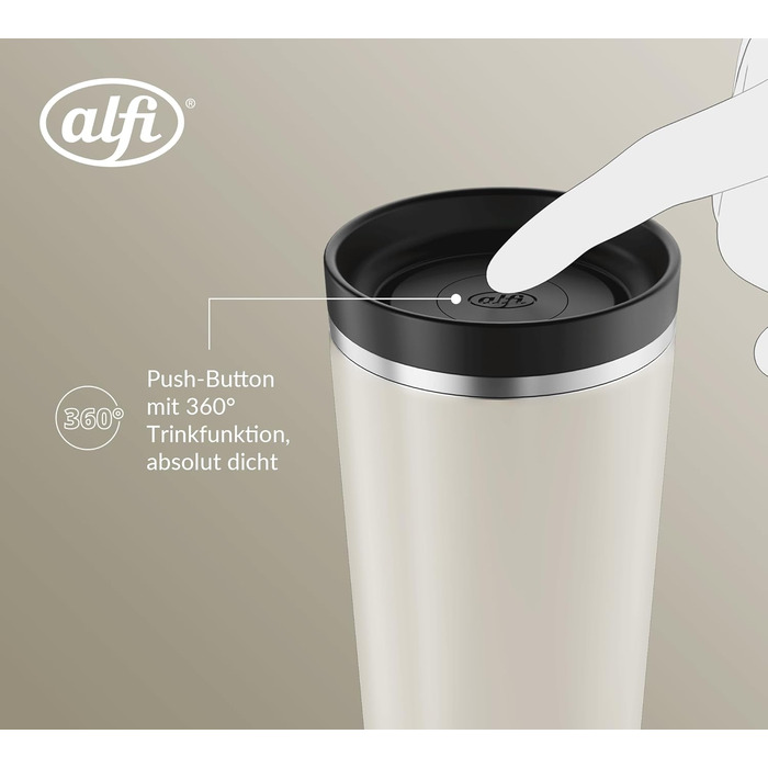 Термокружка Alfi ISO Coffee Mug Pro, бежевий матовий, 0.38 л, нержавіюча сталь, для кави з собою, з термоізоляцією, 6 годин гаряче, 12 годин холодне, без BPA, миється в посудомийній машині