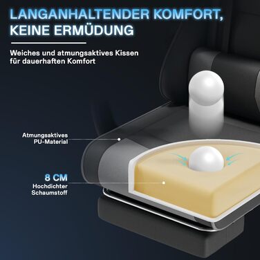 Ігровий крісло, офісне крісло з підніжкою, ергономічне крісло з регульованою спинкою 90-135°, вантажопідйомність 150 кг (сірий)