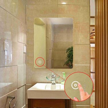 LED-дзеркало для ванної кімнати на стіну з сенсорним вимикачем, без ртуті, 4 мм, холодне біле світло (50 x 70 см)