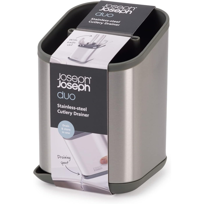 Підставка для столових приборів Joseph Joseph Duo для кухонної мийки з місцем для ножів, сіра (сталь)