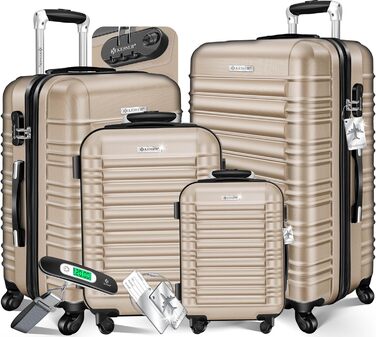 Набір валіз KESSER® з ABS-пластику (4 шт.): S, M, L, XL. З телескопічною ручкою, 4 колеса, ваги та жетон для багажу. Колір: шампань