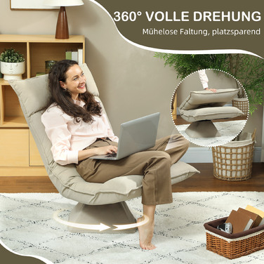 Крісло-реклайнер з 5-позиційним регулюванням спинки, поворотне, сучасне м'яке крісло, Бежевий