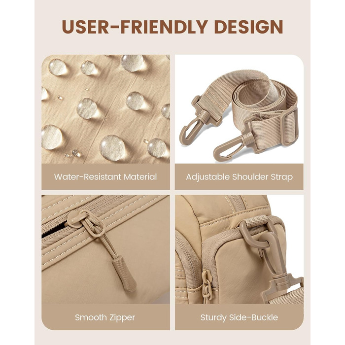 Сумка на плече LOVEVOOK для жінок, чорна сумка через плече середнього розміру з багатьма відділеннями, легка сумка-месенджер для подорожей, офісу, вечірки, відпочинку, бежева