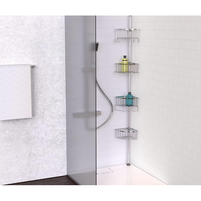 Телескопічна душова полиця EISL з 4 душовими кошиками, душова полиця без свердління, аксесуари для ванної кімнати, кошик для зберігання у ванній кімнаті, телескопічна полиця з нержавіючої сталі