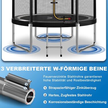 Батут Devoko вуличний Ø183/228/305/366/427 см, сертифікат GS, дитячий батут для саду з сіткою, драбиною та захисним покриттям (183 см, чорно-синій)