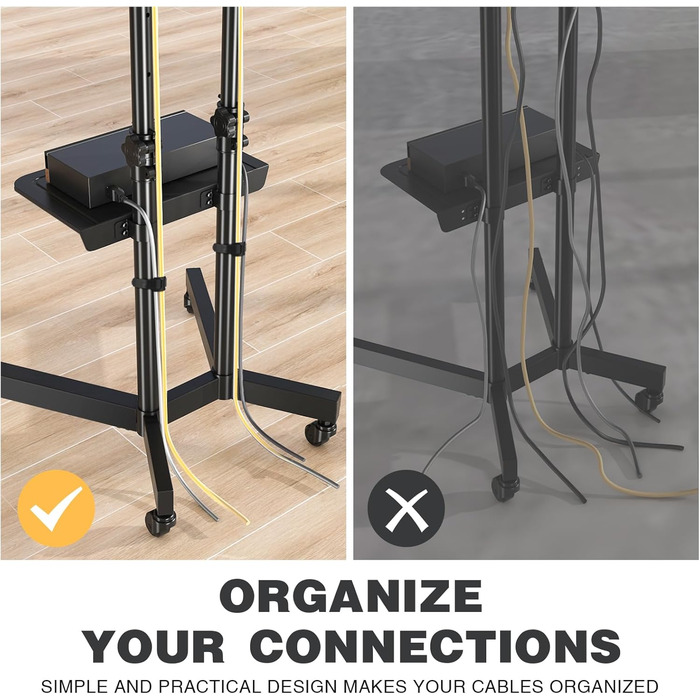 Підставка для телевізора на колесах, 32-75 дюймів, регульована по висоті, з полицею для ноутбука, VESA 600x400, чорна