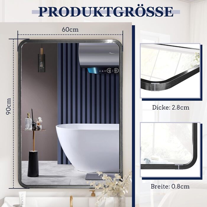 Дзеркало на стіну 60x90 см, чорне - для ванної кімнати, вітальні, спальні, прихожої