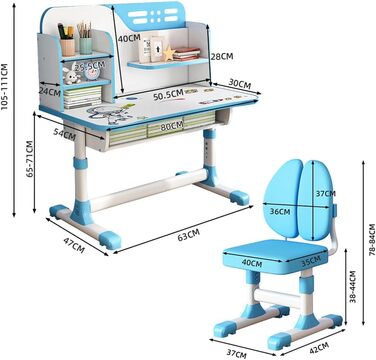 Дитячий письмовий стіл і набір стільців з регулюванням висоти, захист від короткозорості, мультяшний візерунок (космічний синій)