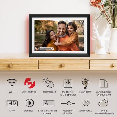 FRAMEO Цифровий фоторамка 15.6 дюймів WiFi, FHD 1920x1080, 32GB, IPS сенсорний екран, автоповорот, кріплення на стіну. Діліться фото та відео через додаток FRAMEO