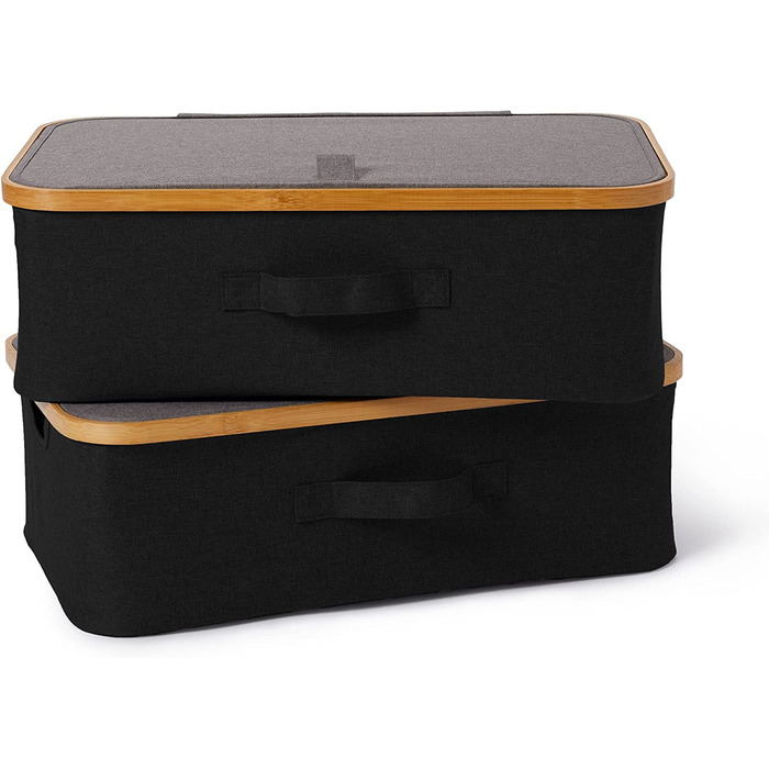 Складаний ящик для зберігання під ліжком Lumaland Органайзер з бамбуковою рамою з 2 комплектів розміром 54 х 33 х 18 см (сіра кришка / антрацит-бокс)