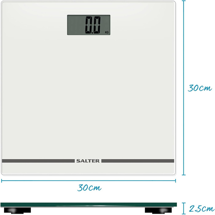 Цифрові ваги для ванної кімнати Salter 9205 BK3R - ваги ваги для тіла 180 кг/400 фунтів, ваги для ванної кімнати з тонкою скляною платформою, РК-дисплей, що легко читається, ступінчаста активація, важить кг/ст/фунт (білий, один розмір)