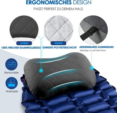 Туристична ергономічна надувна подушка зі знімною наволочкою