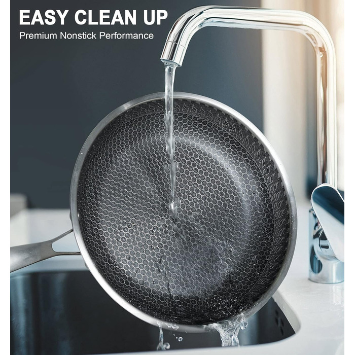 Набір сковорідок з нержавіючої сталі 24см/28см, індукційні, можна мити в посудомийній машині, з антипригарним покриттям, стійкі до подряпин