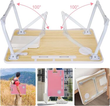 Складаний столик для ноутбука з USB-портами та відділеннями для аксесуарів (Рожевий)