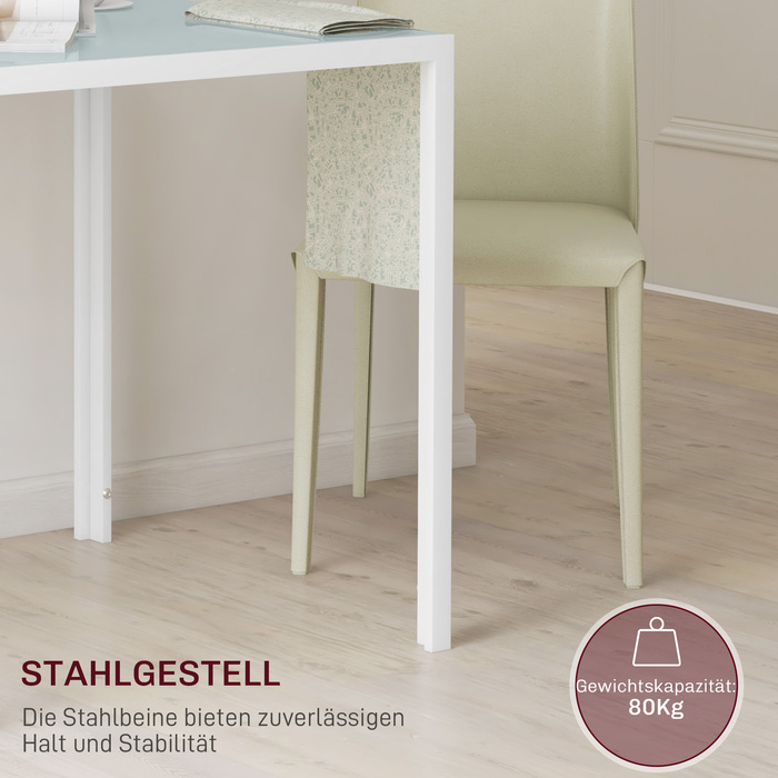 Квадратний обідній стіл на 4 особи, стільниця з загартованого скла, для кухні та їдальні, 75 x 75 x 75 см, білий