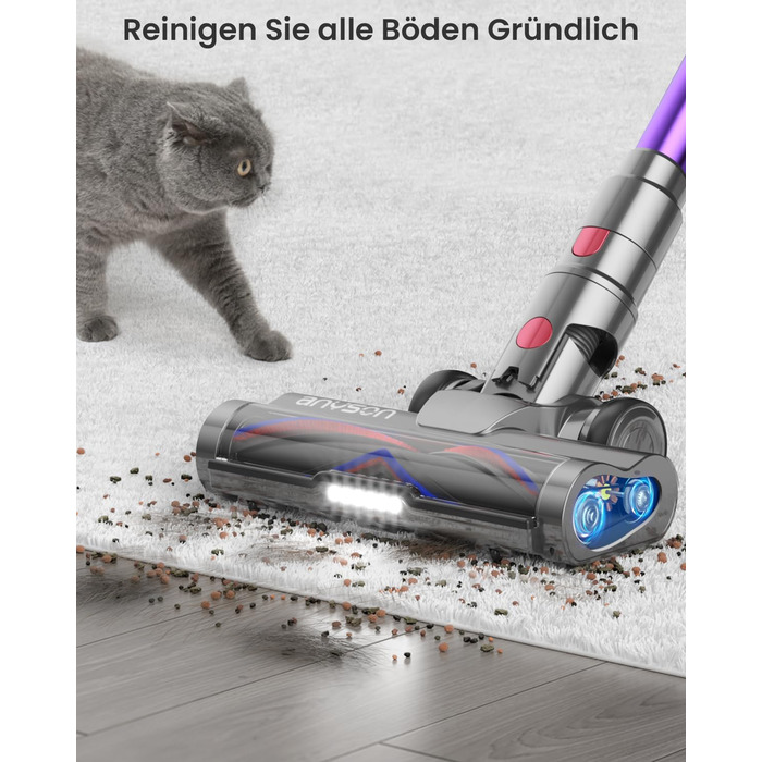 Бездротовий пилосос Anyson 45000Pa потужністю 550W з акумулятором 70Min, об'єм 1.6L, LED дисплей, антизаплутана щітка, для твердих поверхонь, килимів, шерсті тварин