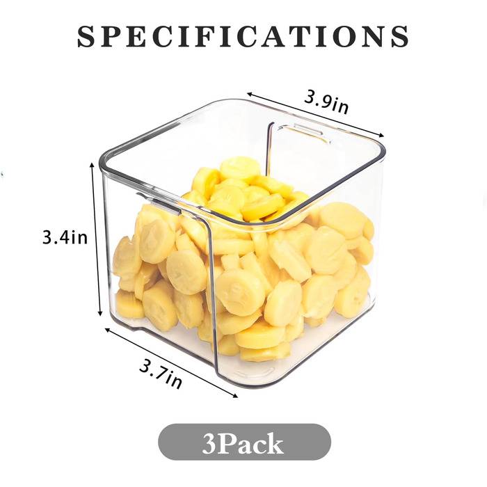 MineSign 4 шт. висувні контейнери для холодильника, органайзери для полиць, прозорі пластикові ящики з ручками, для кухні та зберігання продуктів (з 3 роздільниками)
