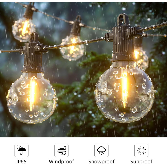 Льотна гірлянда Kawaya 10 метрів, LED, для вулиці, з 15+1 лампочками, IP65, вологостійка, тепле світло, для балкона, тераси, саду, вечірки, вологостійка