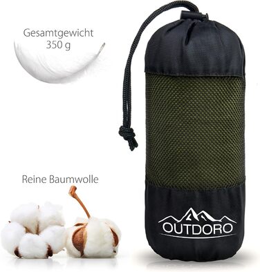 Спальний мішок Outdoro Cabin Sleeping Bag, надлегкий туристичний спальний мішок - всього 350 г з чистої бавовни з відділенням для подушки - тонкий і маленький - цокання, дорожнє простирадло зеленого кольору