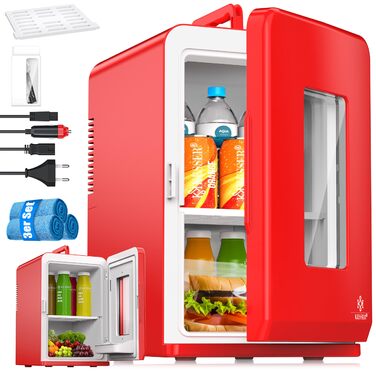 Міні холодильник/термобокс KESSER® 2в1, 15л, з функцією охолодження та підігріву, портативний, AC/DC 220-240V/12V, для авто, офісу, дому, кемпінгу, червоний