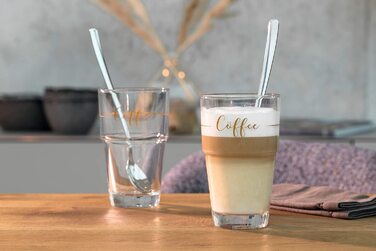 Леонардо Соло латте маккіато келихи набір з 2 шт. , скляні кружки з сердечками, склянки для кави в посудомийній машині, мотив сердечка 410 мл, 043476 (2 склянки мотив кави)