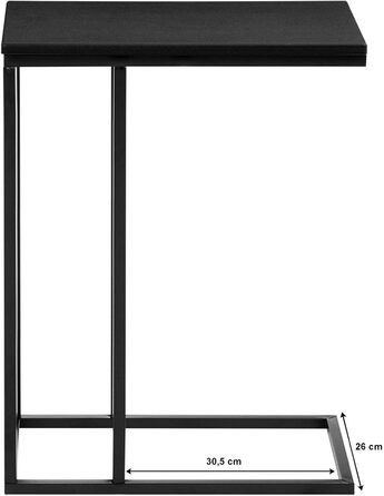 Журнальний столик IDIMEX Debora, практичний стіл для вітальні в С-подібній формі, красива стільниця журнального столика прямокутна в чорному кольорі, елегантний диванний столик з металевим каркасом в чорному кольорі