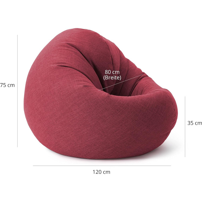 Лаунж Lumaland Beanbag Диван-мішок зі спинкою Гнучка внутрішня крісло-мішок Ергономічний і міцний З адаптивним заповненням EPS Чохол, який можна прати (120 x 80 x 75 см, червоний)
