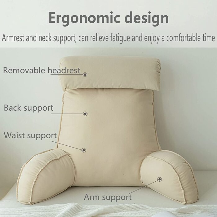 Підголовник для читання з підлокітниками, подушка для спини, трикутна подушка для ліжка, дивана, софи - для читання, роботи, ігор