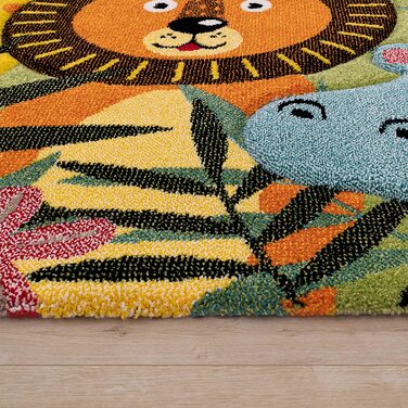 Дитячий килимок Paco Home для дитячої кімнати для хлопчиків з коротким ворсом у вигляді тварин і джунглів, розмір колір (80 х 150 см, зелений 5)
