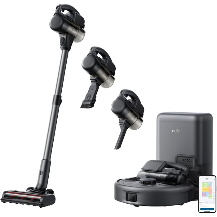 Робот-пилосос eufy HydroJet з функцією миття, 20000Pa, Turbo-сила всмоктування, щітки DuroSpiral, CornerRover для кутів, станція All-in-One, для тварин та дітей (E20)