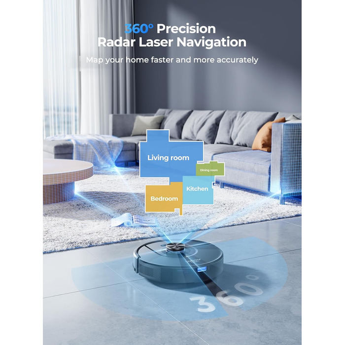 Робот-пилосос Laresar Clean 3-в-1 з функцією миття, 5000Pa, лазерна навігація, 180 хв, для тварин, килимів, твердих підлог, керування через додаток, 15 зон заборони (чорний)