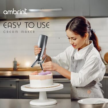 Дозатор для збитого вершку: міцний алюмінієвий кантер з 6 насадками (нержавіюча сталь & пластик), щітка для чищення та сумка для зберігання. Преміум-дозатор для домашніх десертів