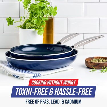 Набір сковорідок Blue Diamond Cookware Diamantinfundiertes 2 шт. (24 см та 28 см), керамічне антипригарне покриття, без PFAS, для плити (в т.ч. індукційної), можна мити в посудомийній машині, термостійке